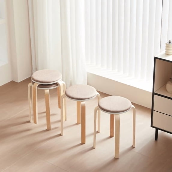DEGUO 4pcs Round Wood Stools, Set of 4 Round Barstool Stool Upholstered ...