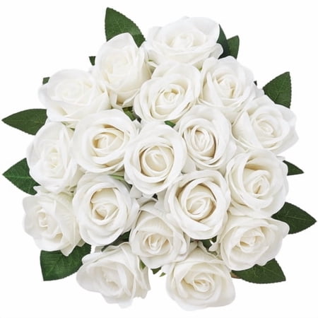 DEGUO 60 Pcs Artificial Roses Bulk Velvet Silk White Roses White Roses for Wedding Centerpieces Bridal Bouquet Mohter's Day Valentine's Day Home Decor (White)