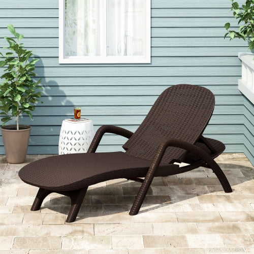 DEGUO Chaise Lounge Wicker Reclining Lounge Chair, 3D wicker-look texture Lawn Sunbathing Chairs Beach Poolside Garden Backyard Backrest Recliners, Brown