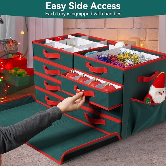 DEGUO Decorative Storage Box with Adjustable Dividers, Side-Opening Design, Includes 8 Removable Drawer-Style Trays - Green