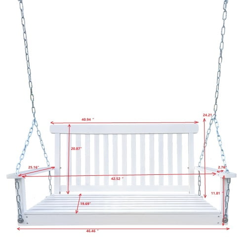 DEGUO Front Porch Swing with Armrests, Wood Bench Swing with Hanging Chains,for Outdoor Patio ,Garden Yard, porch, backyard, or sunroom,Easy to Assemble,white