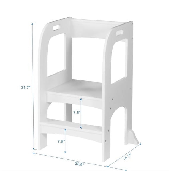 DEGUO Kitchen Step Stool with Safety Rail Children Standing Tower for Kitchen Counter, Wood Step Up Learning Stool Mother's Helper, Solid Wood, White