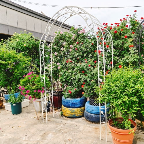 DEGUO Metal Garden Arch Assemble Freely Garden Arbor Trellis Climbing Plants Support Rose Arch White