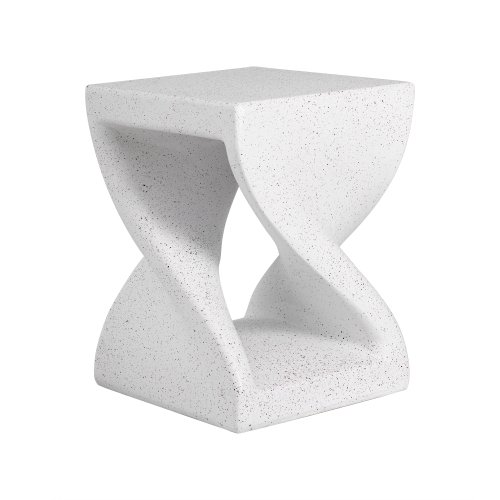 DEGUO Outdoor White Marble Modern Twisted-Base Terrazzo-Speckled All-Weather MGO Side Table  Indoor End Table for Home, Office & Patio Decor
