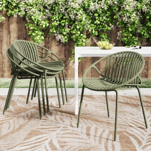 DEGUO Patio Dining Chairs Stackable Chairs with Breathable Design Modern Simple Art Style (Set of 2),Metal Legs+Plastic backrest,Green