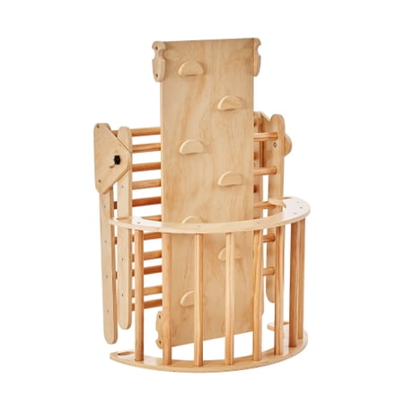 DEGUO Pikler Triangle Set, 5 in 1 Toddler Climbing Toys Indoor Playground, Ramp, and Arch, Montessori Climbing Set with Triangle, Large Size Wooden Climbing Gym for Toddlers 1-3 Years