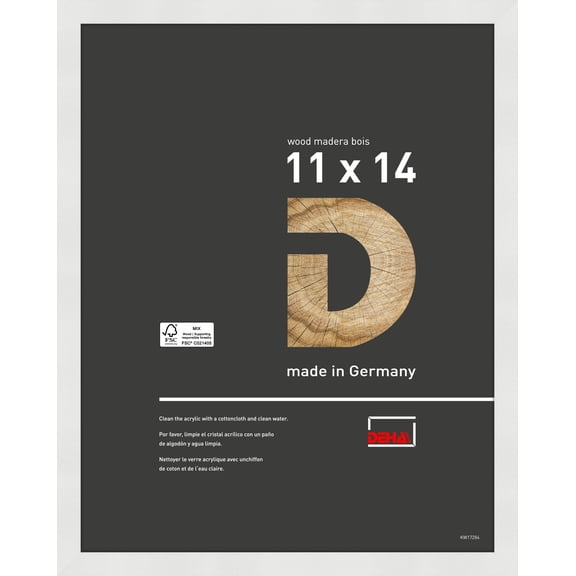 DEHA Design 11x14 Picture Frame Fontana White Wood Frame with Shatter Resistant Acrylic Glass Horizontal and Vertical format.