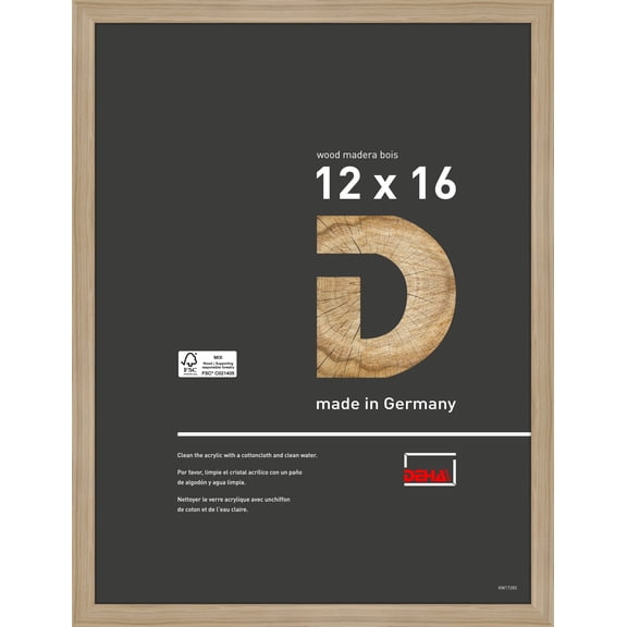 DEHA Design 12x16 Picture Frame Fontana Natural Oak Wood with Shatter Resistant Acrylic Glass Horizontal and Vertical Format.