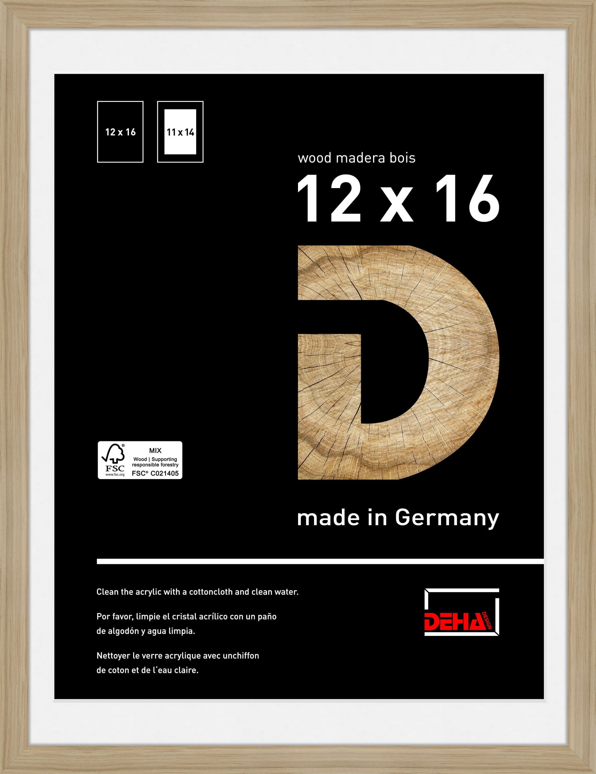 Natural Oak 12x16 Wood Picture Frame with Acrylic Glass