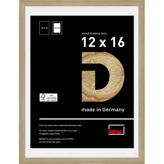 DEHA Design 12x16 Picture Frame Natural Oak Wood Frame with Shatter Resistant Acrylic Glass, Horizontal and Vertical format for Wall