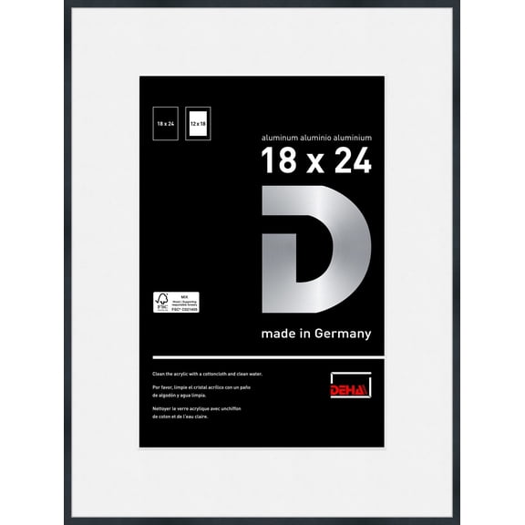 DEHA Design 18x24 with Mat 12x18 Picture Frame Tribeca Soft Matt Black Aluminum Metal Frame With Shatter Resistant Acrylic Glass Horizontal And Vertical Format For Wall