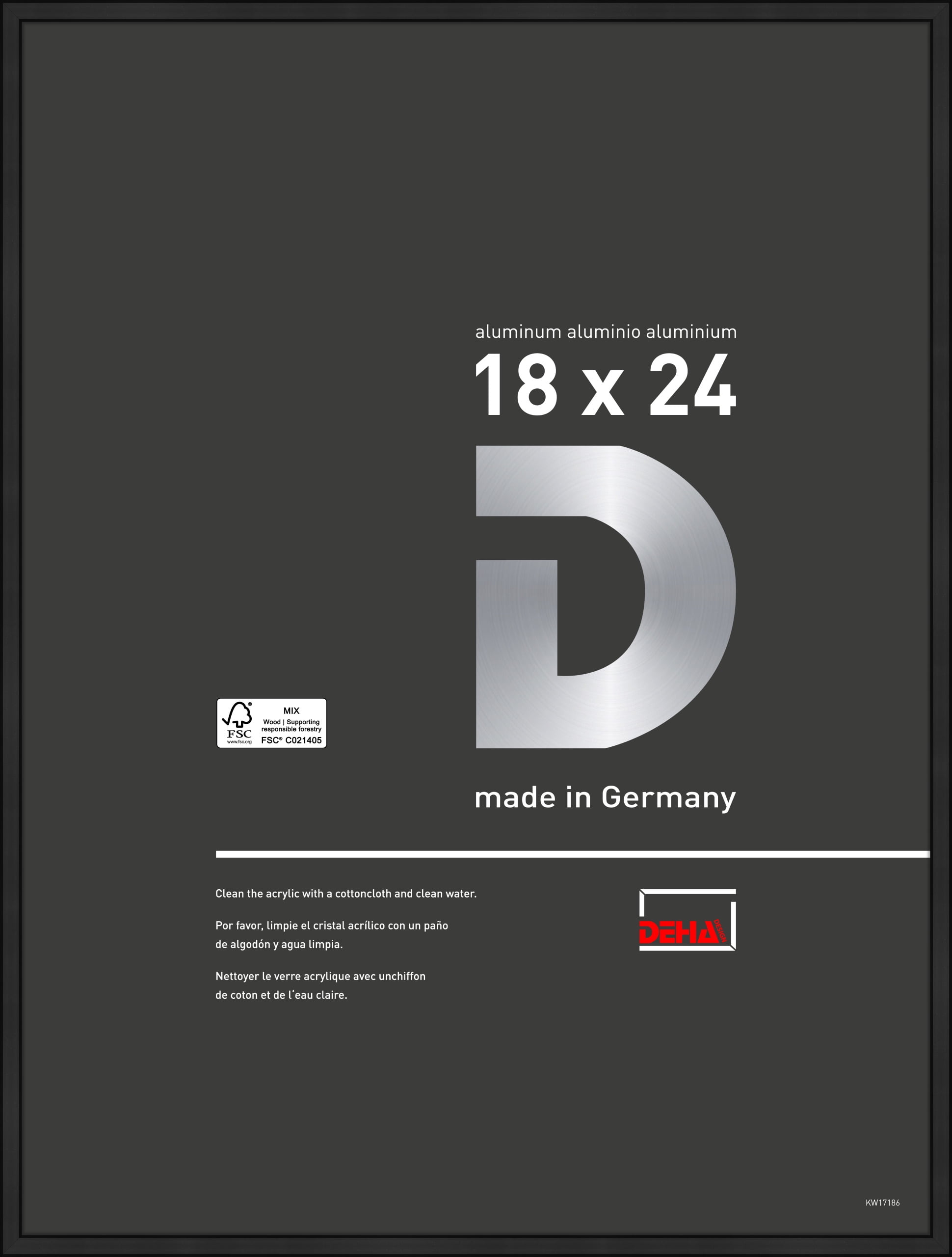 DEHA Design 18x24 Wall Picture Frame Boston Jet Black Aluminum Metal Shatter Resistant Acrylic