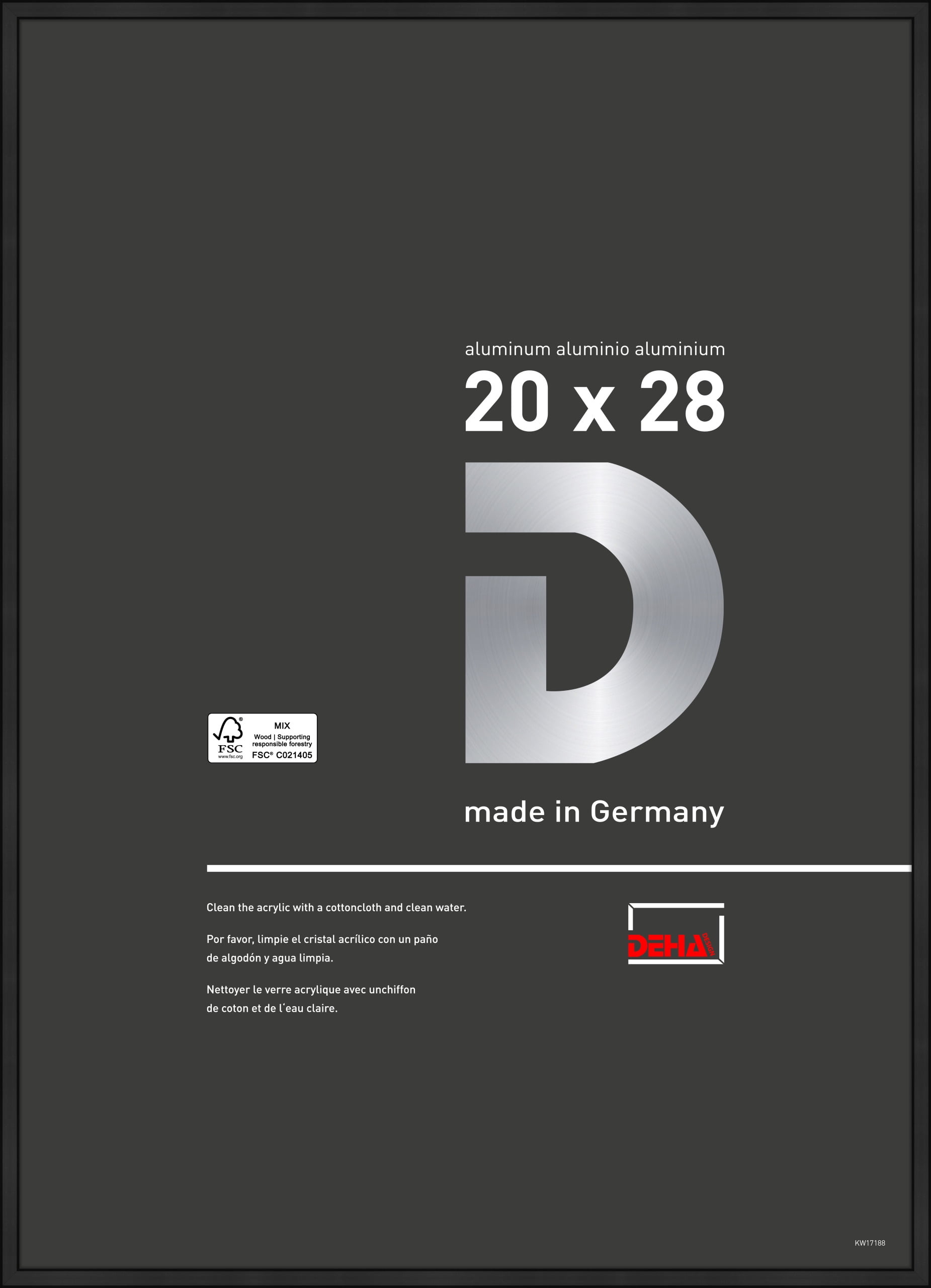 DEHA Design 20x28 Picture Frame Boston Jet Black Aluminum Metal Frame with shatter resistant