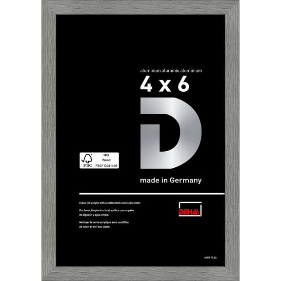 DEHA Design 4x6 Picture Frame Tribeca Soft Frosted Grey Aluminum Metal Frame With Shatter Resistant Acrylic Glass Horizontal And Vertical Format For Wall Or Tabletop With Back Easel