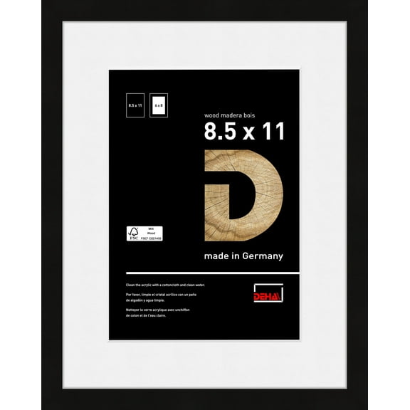 DEHA Design 8.5x11 Document, Certificate, Picture Frame Narvik Black Wooden Frame with Shatter Resistant Acrylic Glass Horizontal and Vertical format for Wall or Tabletop with back Easel