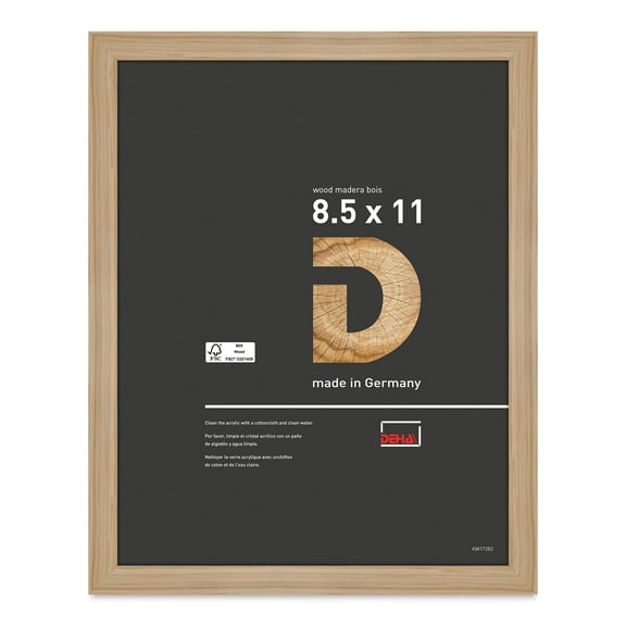 DEHA Design 8.5x11 Picture Frame Fontana Natural Oak Wood Frame with Shatter Resistant Acrylic Glass Horizontal and Vertical Format for Wall or Tabletop with back Easel