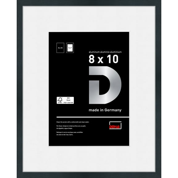 DEHA Design 8x10 with Mat 5x7 Picture Frame Tribeca Soft Matt Black Aluminum Metal Frame with Shatter Resistant Acrylic Glass Horizontal and Vertical Format for Wall or Tabletop with Back Easel