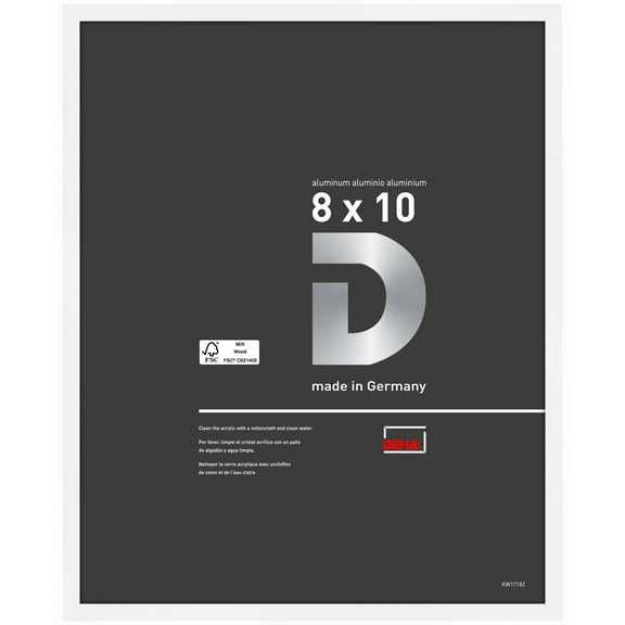 DEHA Design 8x10 Picture Frame Atlanta Matte White Aluminum Metal Frame with shatter resistant acrylic glass Horizontal and Vertical format for wall or tabletop with back easel