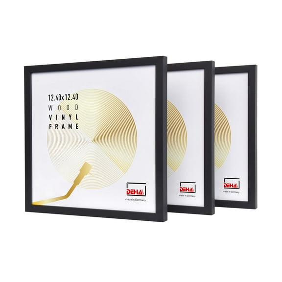 DEHA Design Set Of 3 Black LP Vinyl Record Wood Display Frame, Music Album Cover Holder, 12.5x12.5", With Hanging Hardware, Fits Single Or Double Album, Made In Germany