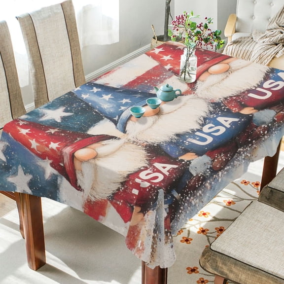 DEIARA American Flag Gnome Square Tablecloth 54×54in Polyester Fabric Tablecloth Washable Dust Resistant Wrinkle Resistant