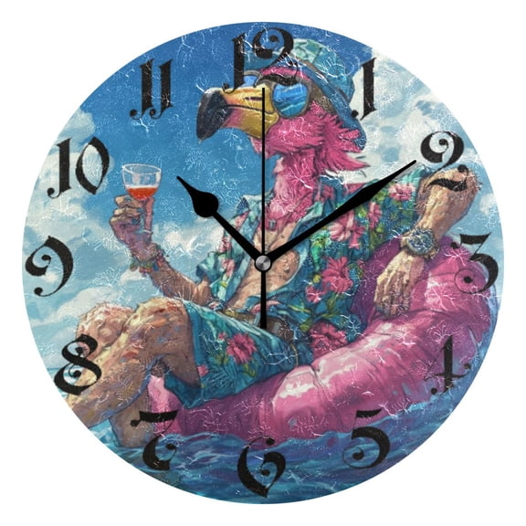DEIARA Anime Flamingo Burgundy Butterfly Wall Clock 10in Silent Mechanism Battery Operated Retro Style for Living Room Bedroom and Kitchen Black Pointer