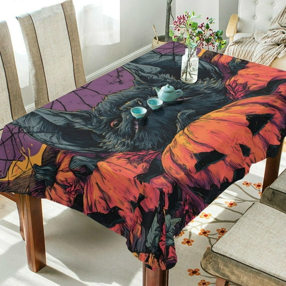 DEIARA Bat Pumpkin Square Tablecloth 60×120in Polyester Fabric Tablecloth Washable Dust Resistant Wrinkle Resistant