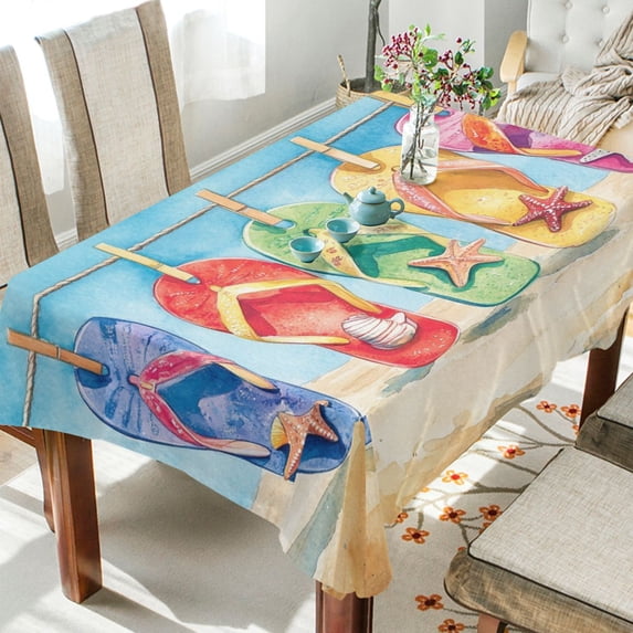 DEIARA Beach Slippers Square Tablecloth 60×90in Polyester Fabric Tablecloth Washable Dust Resistant Wrinkle Resistant