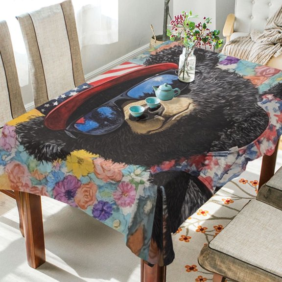 DEIARA Black Teddy Bear Square Tablecloth 54×54in Polyester Fabric Tablecloth Washable Dust Resistant Wrinkle Resistant