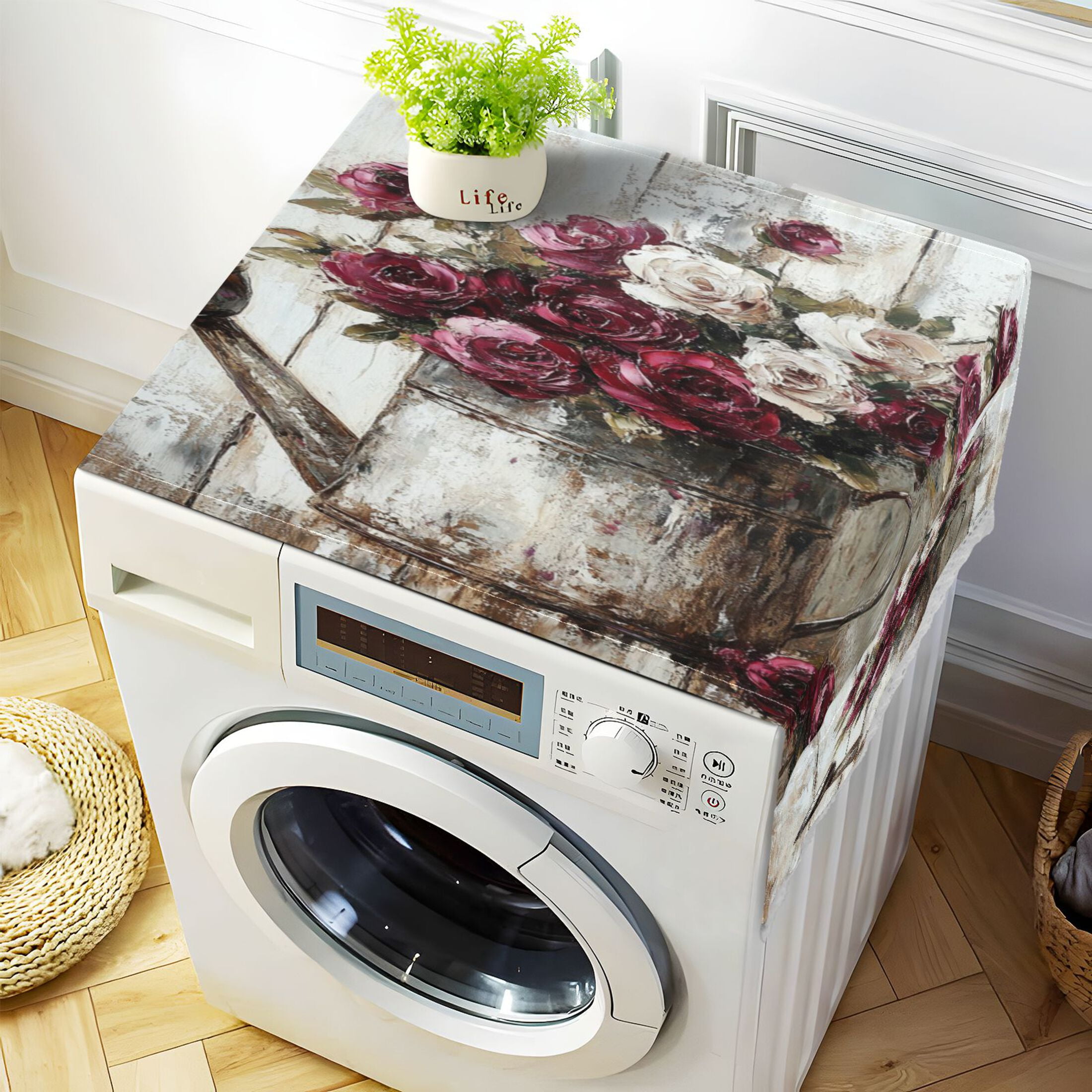 DEIARA Burgundy Roses Washing Machine Cloth Dryer Refrigerator Top Cover Protective Non-Slip Mat For Kitchen Laundry