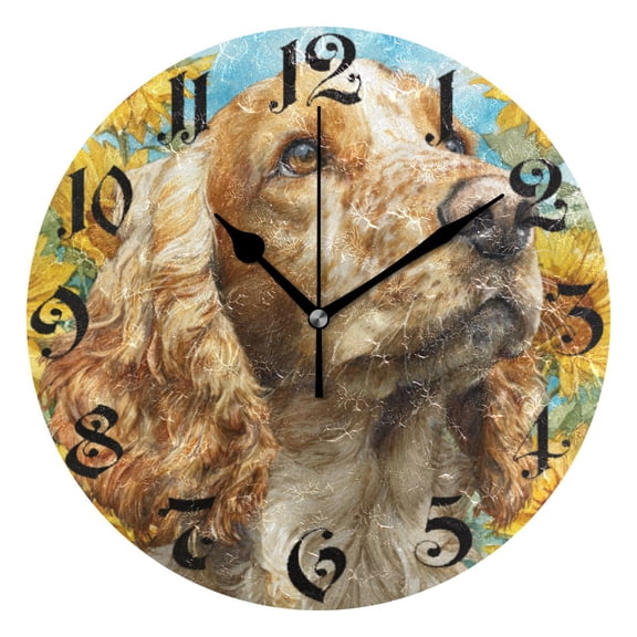 DEIARA Cocker Spaniel Dogs Burgundy Butterfly Wall Clock 10in Silent Mechanism Battery Operated Retro Style for Living Room Bedroom and Kitchen Black Pointer