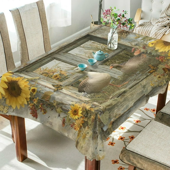 DEIARA Country Goose Square Tablecloth 60×60in Polyester Fabric Tablecloth Washable Dust Resistant Wrinkle Resistant