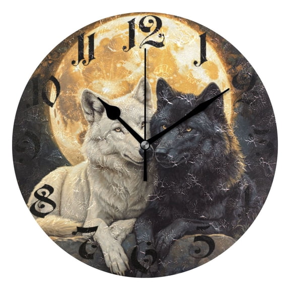DEIARA Cozy Two Wolves Burgundy Butterfly Wall Clock 10in Silent Mechanism Battery Operated Retro Style for Living Room Bedroom and Kitchen Black Pointer