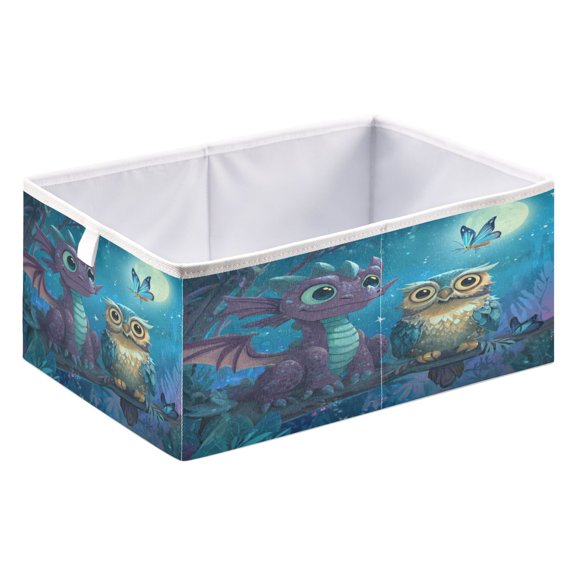 DEIARA Cute Dragon Owl Storage Basket Foldable Easy to Clean Durable with Hollow Support Plate with Handle 15.75x10.63x6.96in