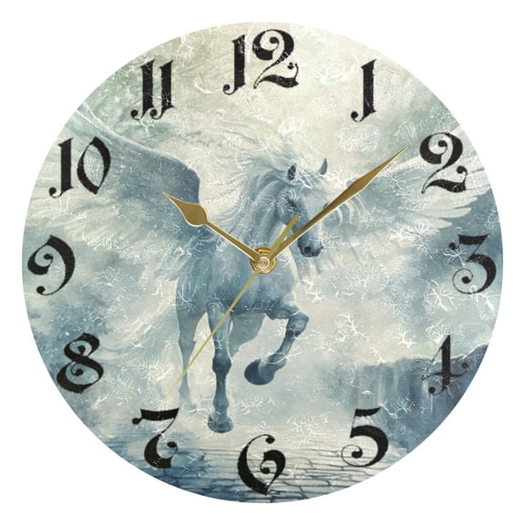 DEIARA Fairyland Pegasus Burgundy Butterfly Wall Clock 10in Silent Mechanism Battery Operated Retro Style for Living Room Bedroom and Kitchen Gold Pointer
