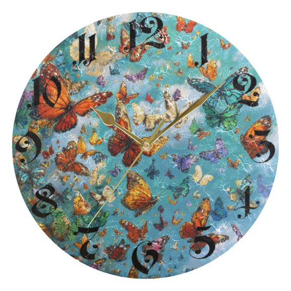 DEIARA Fantasy Butterfly Burgundy Butterfly Wall Clock 10in Silent Mechanism Battery Operated Retro Style for Living Room Bedroom and Kitchen Gold Pointer