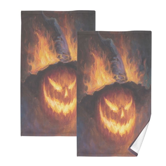DEIARA Flaming Pumpkin 100% Cotton Towel 2 Pieces Set Super Soft and Highly Absorbent Suitable for Bathroom Gym Travel Camping Pool