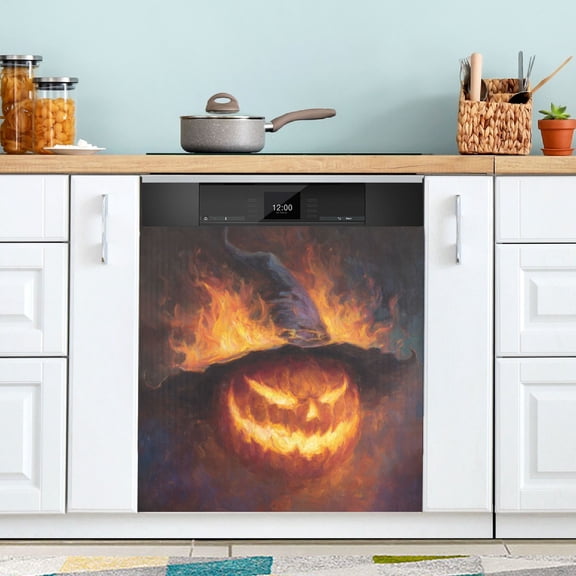 DEIARA Flaming Pumpkin Magnetic Dishwasher Sticker Personalized DIY Beautiful and Practical Home Kitchen Fridge Decorations 2316in