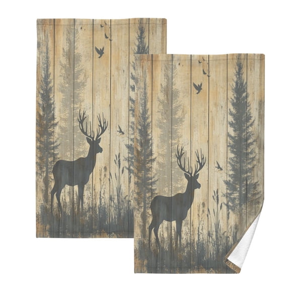 DEIARA Forest Deer Shadow 100% Cotton Towel 2 Pieces Set Super Soft and Highly Absorbent Suitable for Bathroom Gym Travel Camping Pool