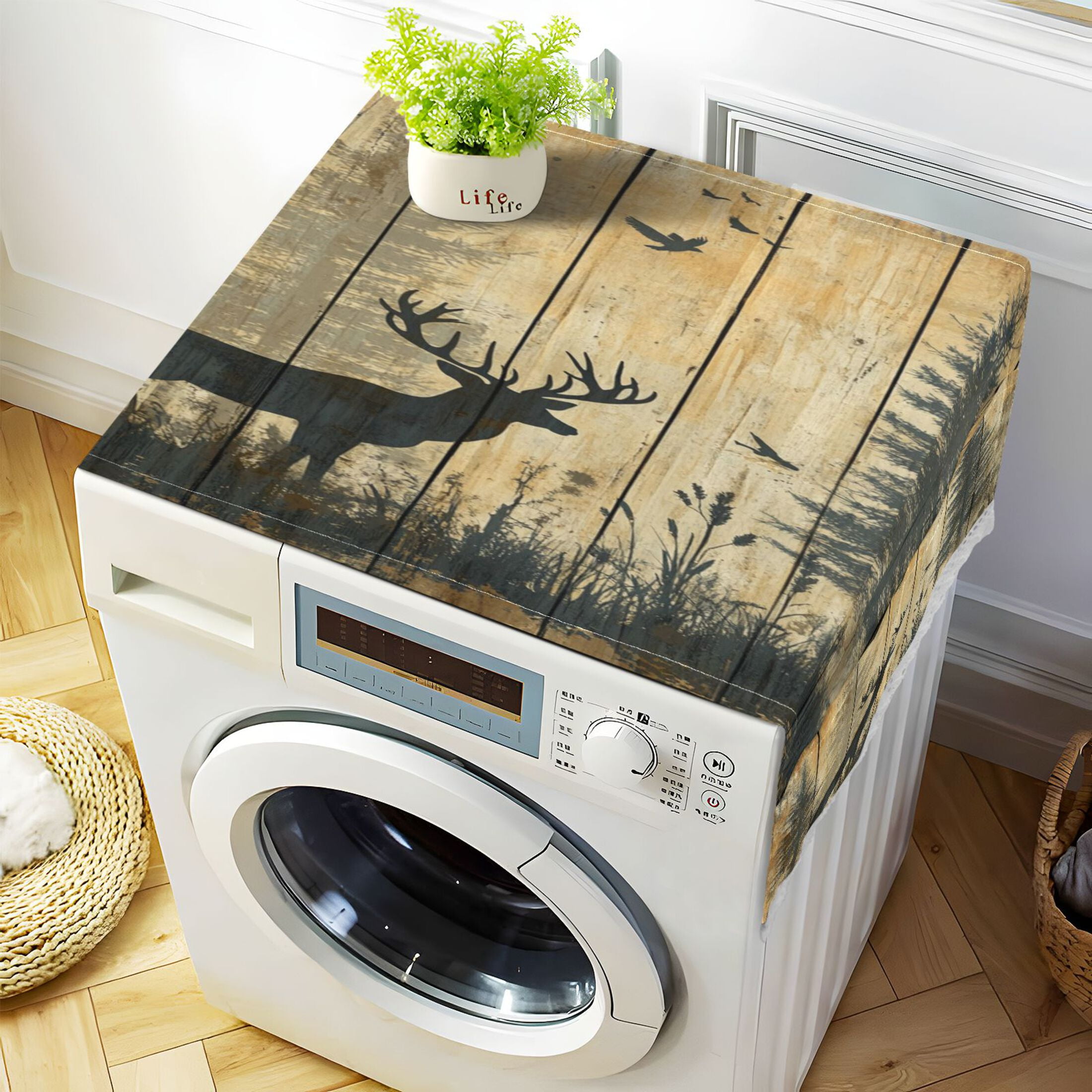 DEIARA Forest Deer Shadow Washing Machine Cloth Dryer Refrigerator Top Cover Protective Non-Slip Mat For Kitchen Laundry