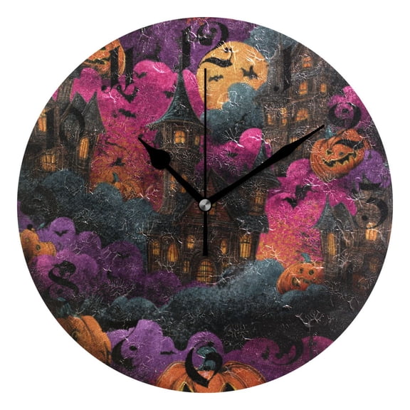 DEIARA Ghost Castle Burgundy Butterfly Wall Clock 10in Silent Mechanism Battery Operated Retro Style for Living Room Bedroom and Kitchen Black Pointer