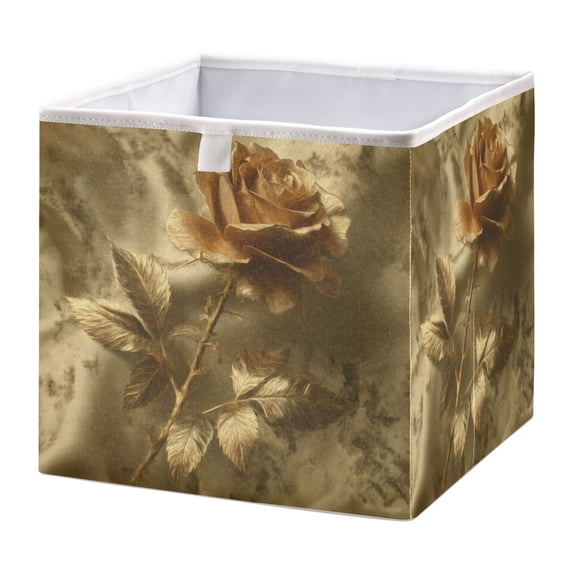 DEIARA Golden Flower Storage Basket Foldable Easy to Clean Durable with Hollow Support Plate with Handle 11.02×11.02×11.02 in