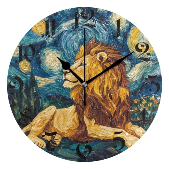 DEIARA Golden Lion King Burgundy Butterfly Wall Clock 10in Silent Mechanism Battery Operated Retro Style for Living Room Bedroom and Kitchen Black Pointer