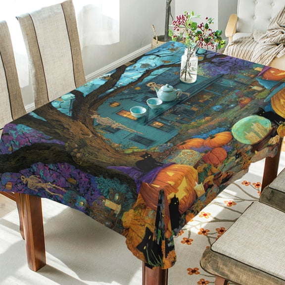 DEIARA Halloween Moonlight Square Tablecloth 54×54in Polyester Fabric Tablecloth Washable Dust Resistant Wrinkle Resistant