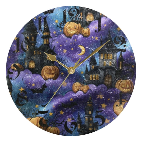 DEIARA Haunted Castle Burgundy Butterfly Wall Clock 10in Silent Mechanism Battery Operated Retro Style for Living Room Bedroom and Kitchen Gold Pointer