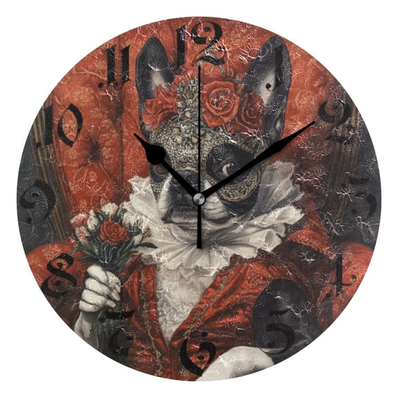 DEIARA Jazz Pitbull Burgundy Butterfly Wall Clock 10in Silent Mechanism Battery Operated Retro Style for Living Room Bedroom and Kitchen Black Pointer