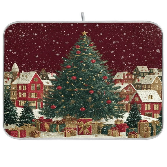 DEIARA Large Christmas Tree Kitchen Drying Mat Heat Resistant Drainage with Non-Slip Rubber Backing Hides Stains Super Absorbent Easy to Clean 16×18in