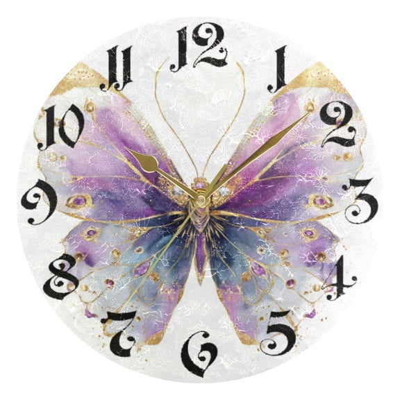 DEIARA Pastel Butterfly Burgundy Butterfly Wall Clock 10in Silent Mechanism Battery Operated Retro Style for Living Room Bedroom and Kitchen Gold Pointer