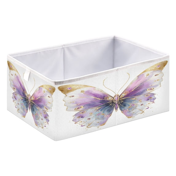 DEIARA Pastel Butterfly Storage Basket Foldable Easy to Clean Durable with Hollow Support Plate with Handle 15.75x10.63x6.96in
