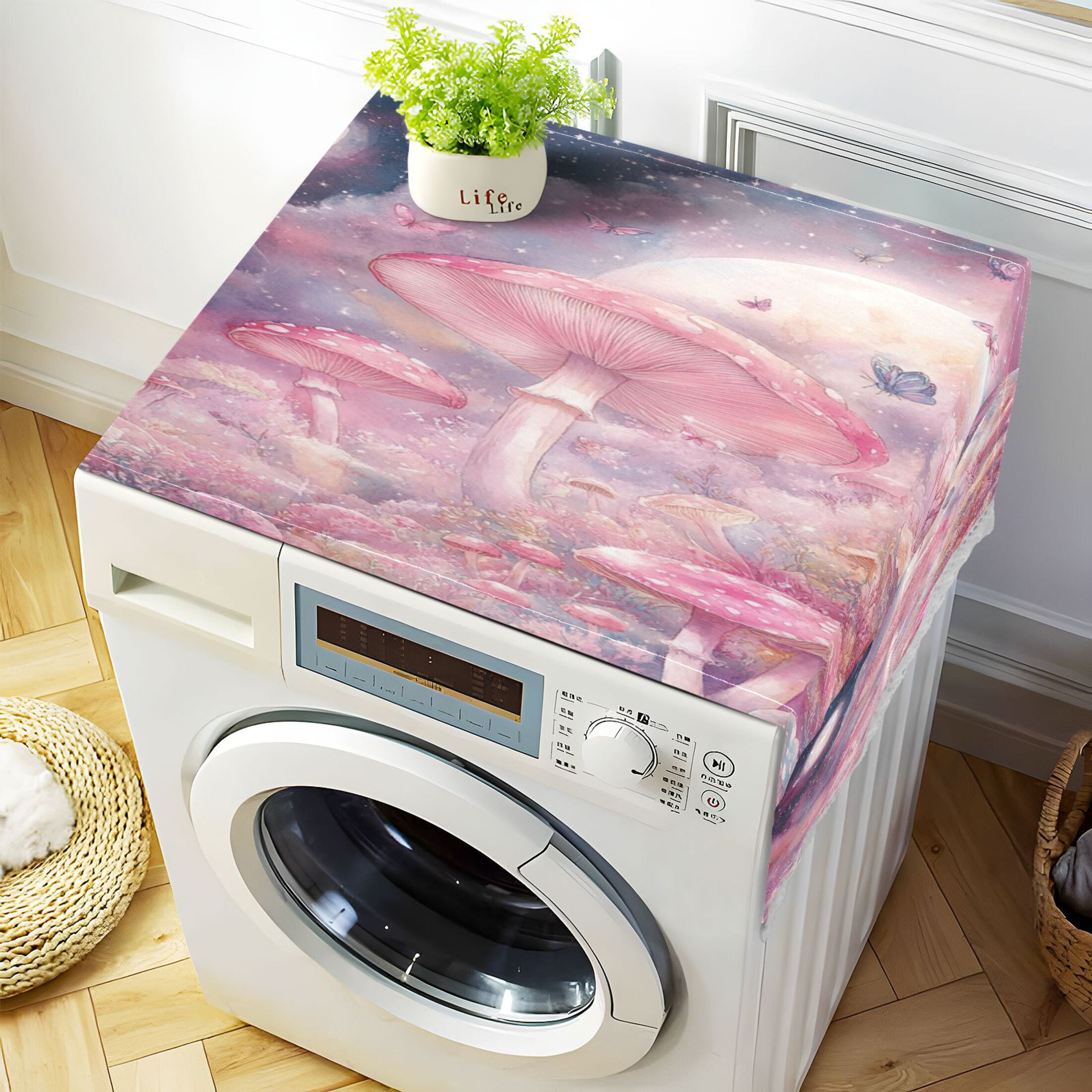 DEIARA Pink Mushroom Butterfly Washing Machine Cloth Dryer Refrigerator Top Cover Protective Non-Slip Mat For Kitchen Laundry