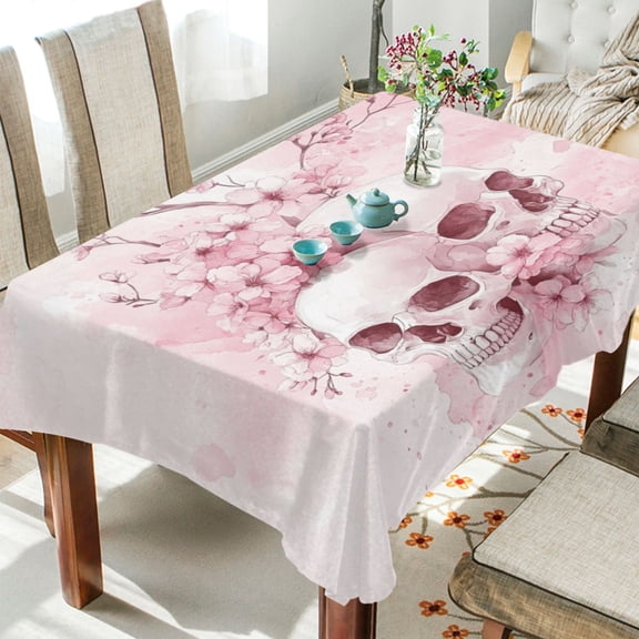 DEIARA Pink Skulls Square Tablecloth 54×54in Polyester Fabric Tablecloth Washable Dust Resistant Wrinkle Resistant